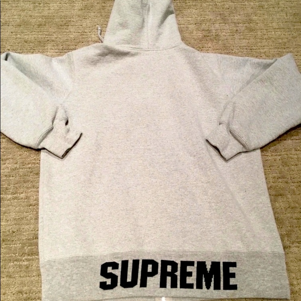 Supreme Grey Hoodie Bottom Back Logo